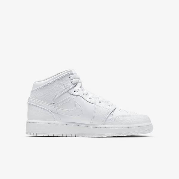 Kids' Nike Air Jordan 1 Mid Older Sneakers White | NK093JQO