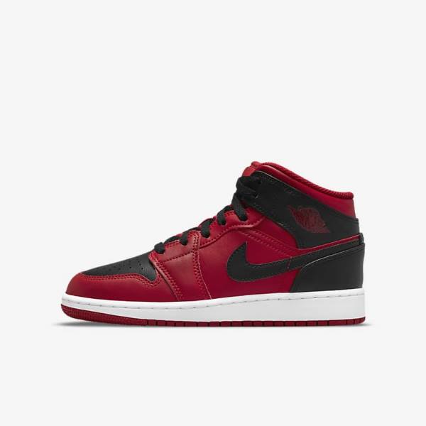 Kids\' Nike Air Jordan 1 Mid Older Sneakers Red / White / Black | NK176PZN