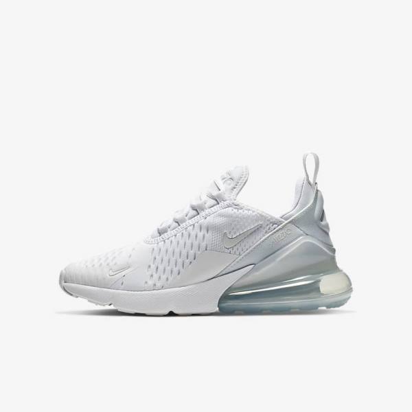 Kids\' Nike Air Max 270 Older Sneakers White / Metal Silver / White | NK512JAC