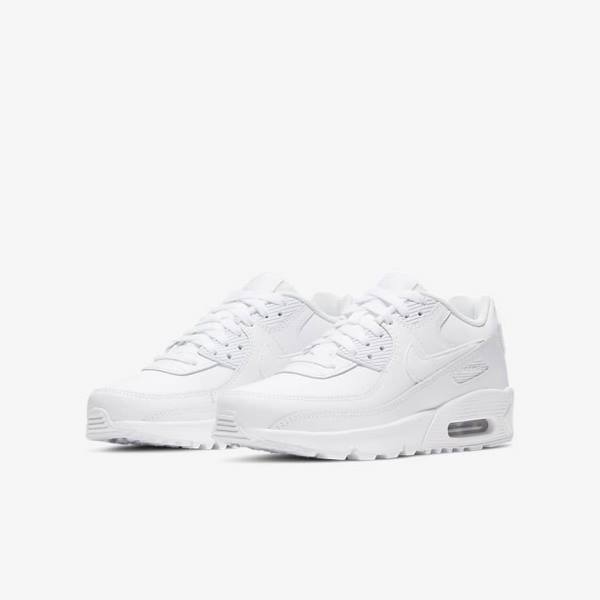 Kids' Nike Air Max 90 LTR Older Sneakers White / Metal Silver / White | NK069ARK