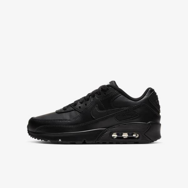 Kids\' Nike Air Max 90 LTR Older Sneakers Black / White | NK634GMT