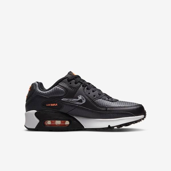 Kids' Nike Air Max 90 Older Sneakers Black / Orange / Grey / White | NK825LVA