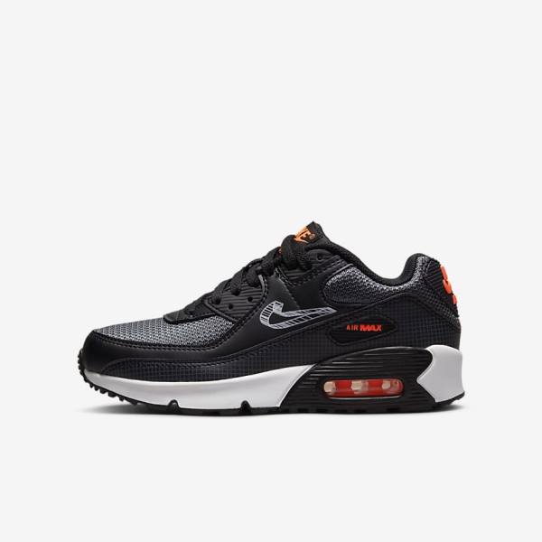 Kids\' Nike Air Max 90 Older Sneakers Black / Orange / Grey / White | NK825LVA