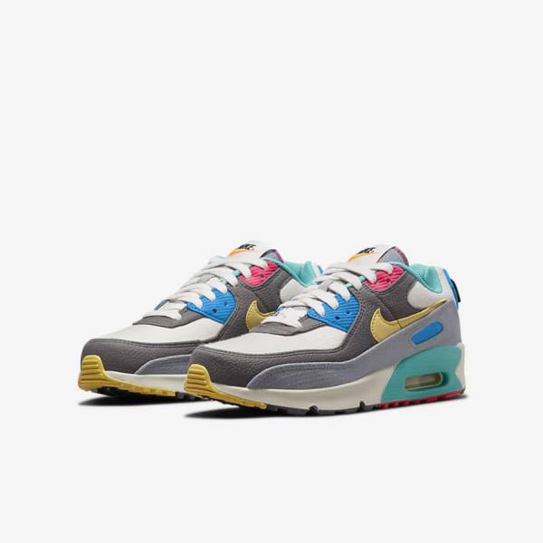 Kids' Nike Air Max 90 Older Sneakers Grey / Pink | NK571FQB