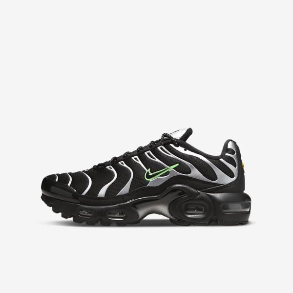 Kids\' Nike Air Max Plus Older Sneakers Black / Green / Metal Silver / Black | NK503OVG