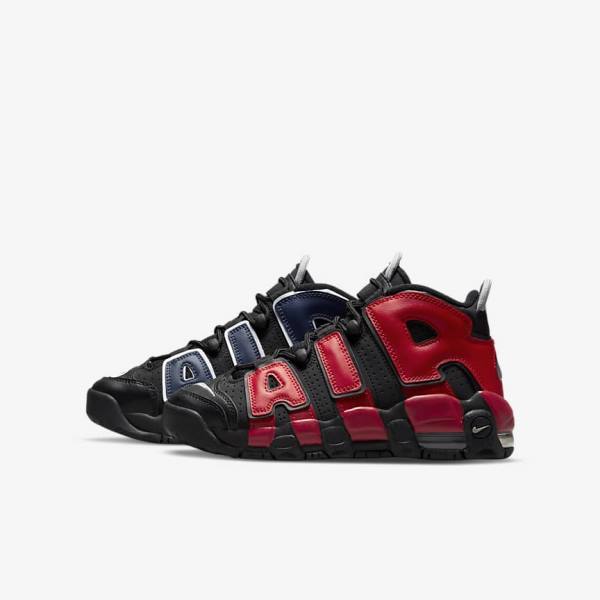 Kids\' Nike Air More Uptempo Older Sneakers Black / Navy / White / Red | NK289KTA