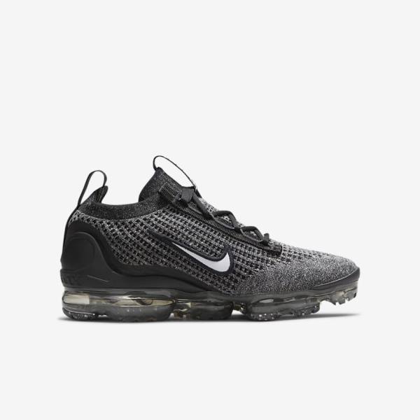 Kids' Nike Air VaporMax 2021 FK Older Sneakers Black / White / Dark Grey / Black | NK865SWG