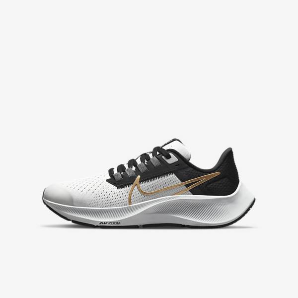 Kids\' Nike Air Zoom Pegasus 38 Older Road Running Shoes Light Grey / Metal Gold | NK516RGW