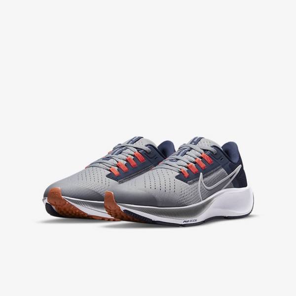 Kids' Nike Air Zoom Pegasus 38 Older Road Running Shoes Grey / Navy / Orange / White | NK792BUD