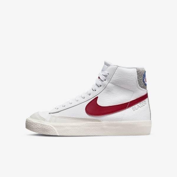 Kids\' Nike Blazer Mid 77 Older Sneakers White / Light Grey / Red | NK167ILG