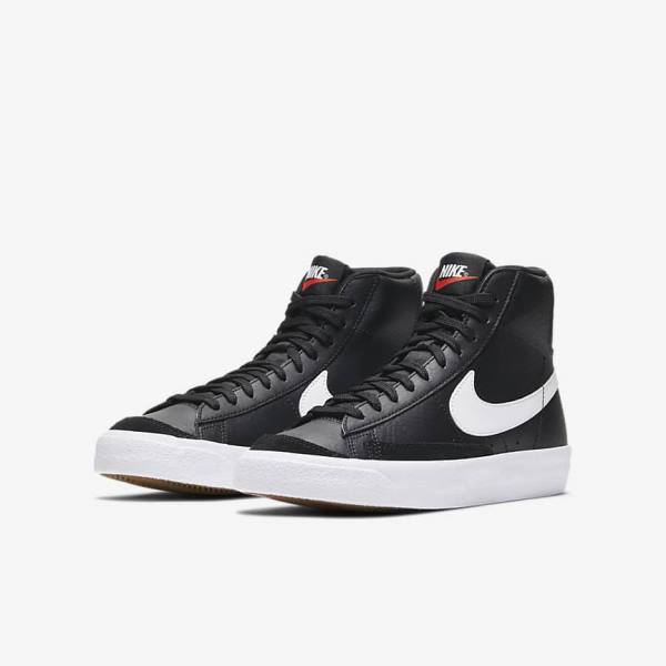 Kids' Nike Blazer Mid 77 Older Sneakers Black / White / Orange | NK306LGN