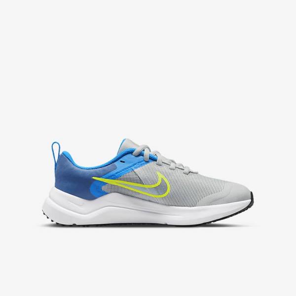 Kids' Nike Downshifter 12 Older Road Running Shoes Grey / Blue Grey / Navy / Grey | NK759GUK