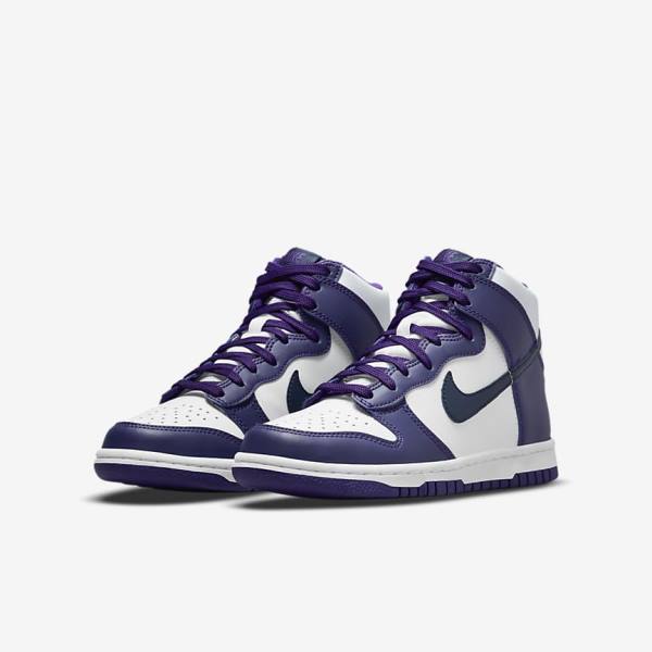 Kids' Nike Dunk High Older Sneakers White / Purple / Navy | NK564RJW