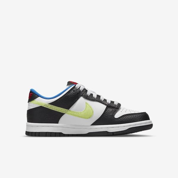 Kids' Nike Dunk Low Older Sneakers White / Black / Blue / Light Lemon | NK179CWM