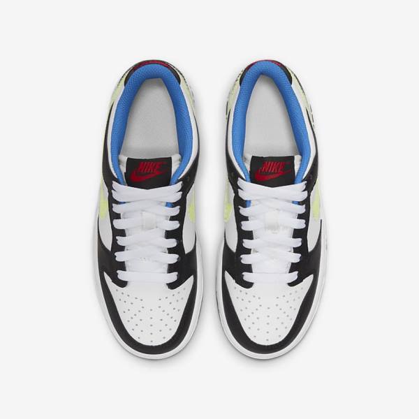 Kids' Nike Dunk Low Older Sneakers White / Black / Blue / Light Lemon | NK179CWM