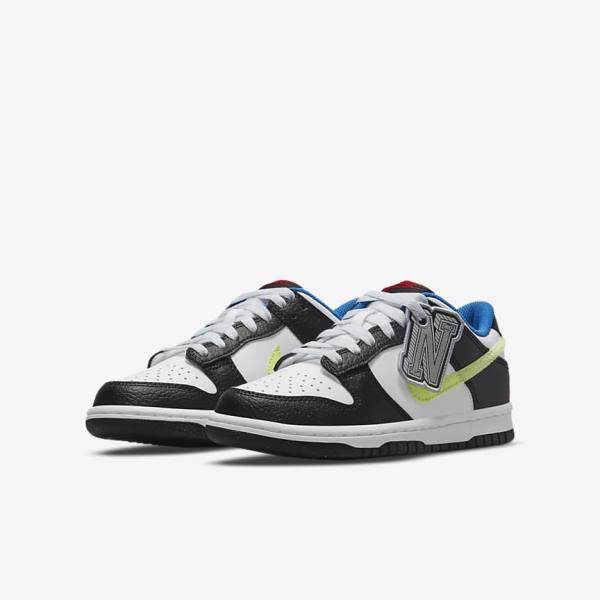 Kids' Nike Dunk Low Older Sneakers White / Black / Blue / Light Lemon | NK179CWM