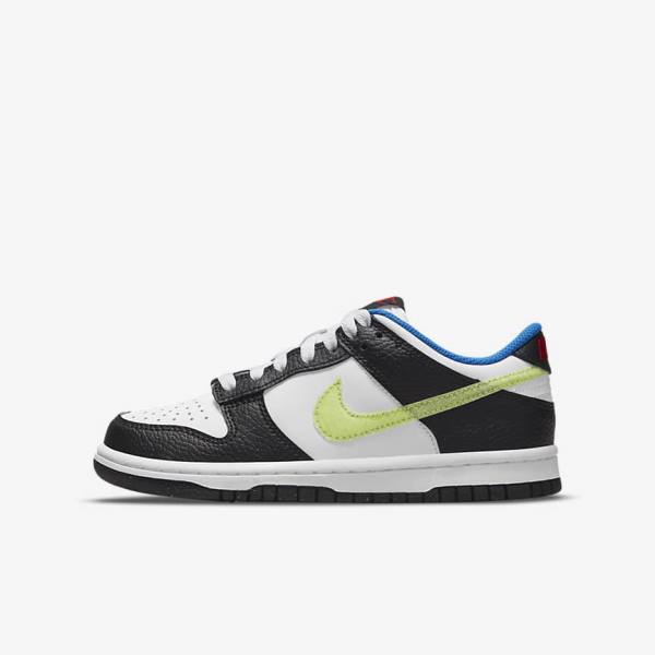 Kids\' Nike Dunk Low Older Sneakers White / Black / Blue / Light Lemon | NK179CWM