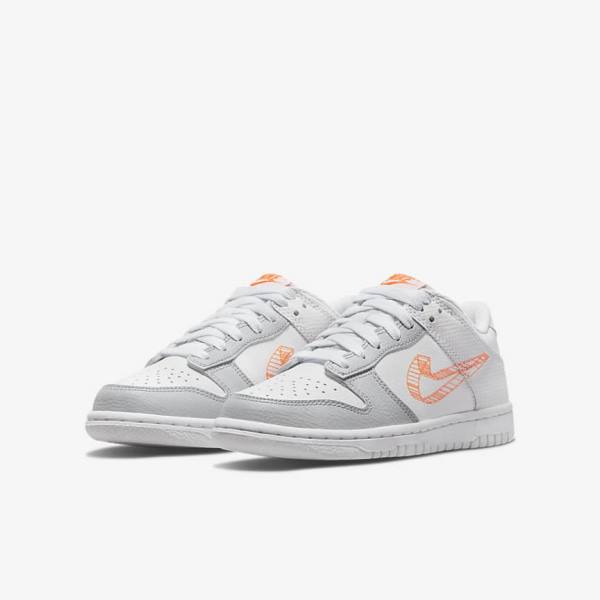 Kids' Nike Dunk Low SE Older Sneakers White / Platinum / Orange | NK403OZT