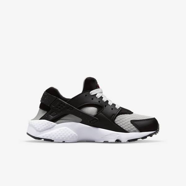 Kids' Nike Huarache Run Older Running Shoes Black / Grey / White / Red | NK209NOL