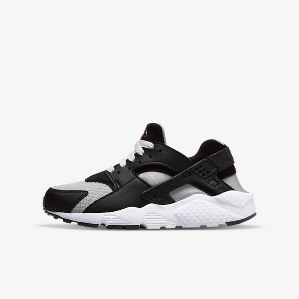 Kids\' Nike Huarache Run Older Running Shoes Black / Grey / White / Red | NK209NOL