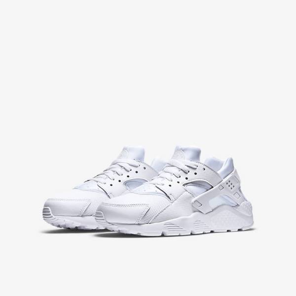 Kids' Nike Huarache Run Older Sneakers White / Platinum / White | NK183BTX