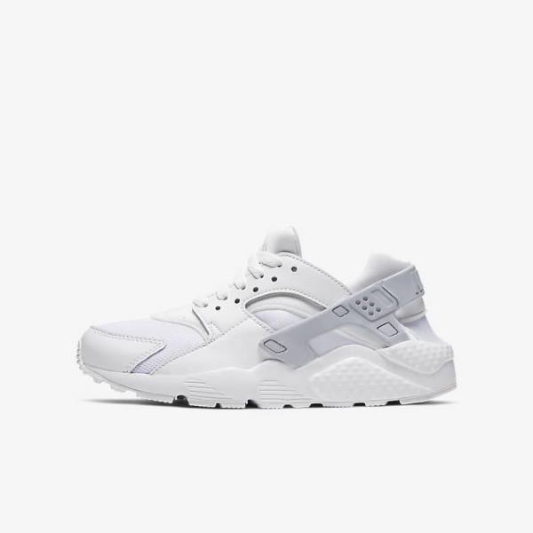 Kids\' Nike Huarache Run Older Sneakers White / Platinum / White | NK183BTX