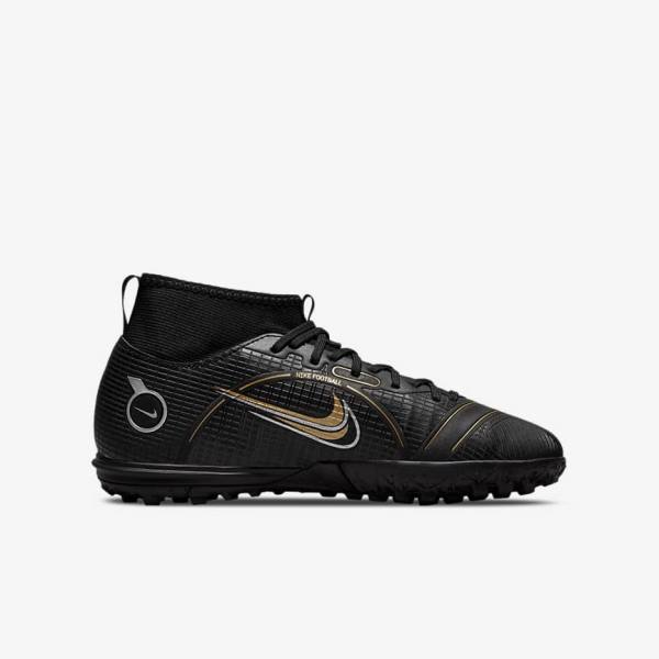 Kids' Nike Jr. Mercurial Superfly 8 Academy TF Older Turf Football Shoes Black / Metal Silver / Grey / Metal Gold | NK139BJV