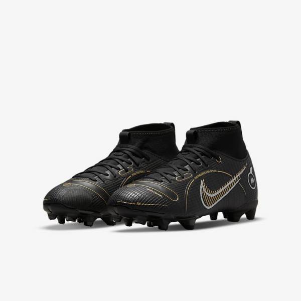 Kids' Nike Jr. Mercurial Superfly 8 Academy MG Older Multi-Ground Football Shoes Black / Metal Silver / Grey / Metal Gold | NK574PAI