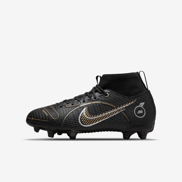 Kids\' Nike Jr. Mercurial Superfly 8 Academy MG Older Multi-Ground Football Shoes Black / Metal Silver / Grey / Metal Gold | NK574PAI