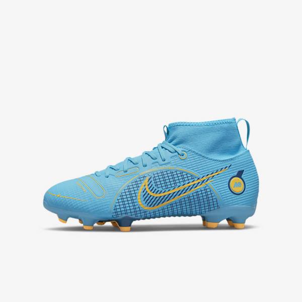 Kids\' Nike Jr. Mercurial Superfly 8 Academy MG Older Multi-Ground Football Shoes Blue / Orange | NK621OKX