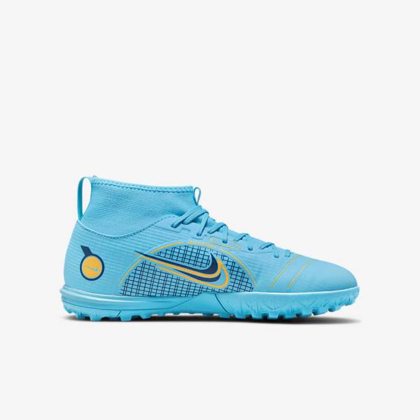 Kids' Nike Jr. Mercurial Superfly 8 Academy TF Older Turf Football Shoes Blue / Orange | NK943JXO