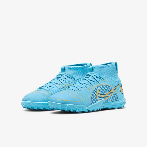 Kids' Nike Jr. Mercurial Superfly 8 Academy TF Older Turf Football Shoes Blue / Orange | NK943JXO