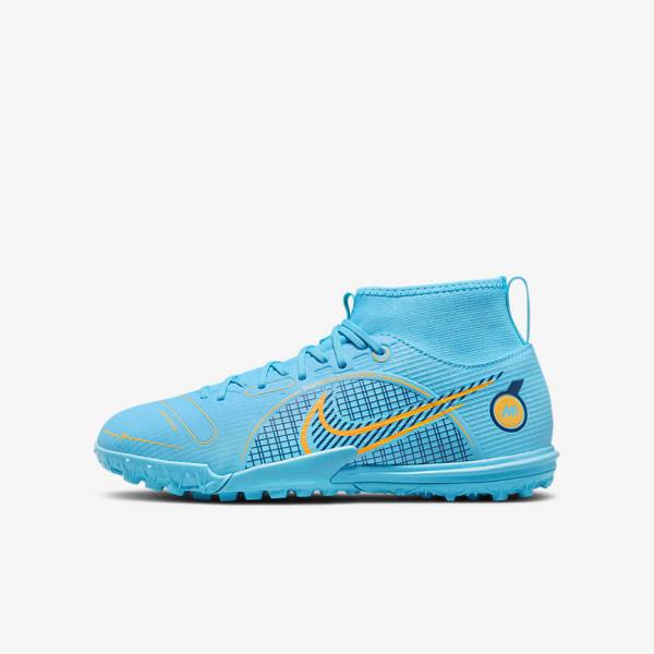 Kids\' Nike Jr. Mercurial Superfly 8 Academy TF Older Turf Football Shoes Blue / Orange | NK943JXO