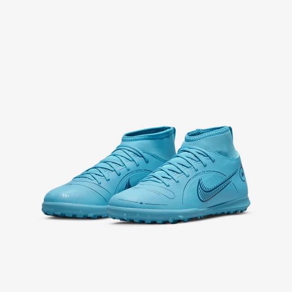 Kids' Nike Jr. Mercurial Superfly 8 Club TF Older Turf Football Shoes Blue / Orange | NK480YPH