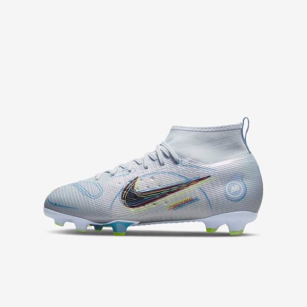 Kids\' Nike Jr. Mercurial Superfly 8 Pro FG Younger and Older Firm-Grounds Football Shoes Grey / Light Blue | NK742CTM