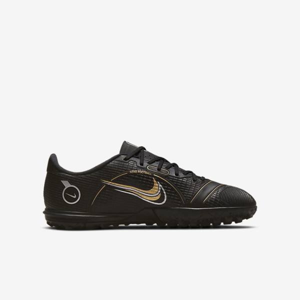 Kids' Nike Jr. Mercurial Vapor 14 Academy TF Older Kids Turf Football Shoes Black / Metal Silver / Grey / Metal Gold | NK915AIS