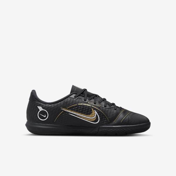 Kids' Nike Jr. Mercurial Vapor 14 Academy IC Older Indoor Court Football Shoes Black / Metal Silver / Grey / Metal Gold | NK981LCH