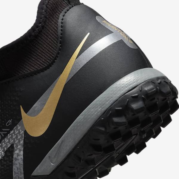 Kids' Nike Jr. Phantom GT2 Academy Dynamic Fit TF Older Turf Football Shoes Black / Metal Gold / Dark Grey / Metal Dark Grey | NK745MNK