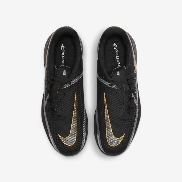 Kids' Nike Jr. Phantom GT2 Academy IC Older Indoor Court Football Shoes Black / Metal Gold / Dark Grey / Metal Dark Grey | NK971YWM