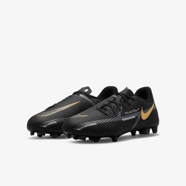 Kids' Nike Jr. Phantom GT2 Academy MG Older Multi-Ground Football Shoes Black / Metal Gold / Dark Grey / Metal Dark Grey | NK204XCP