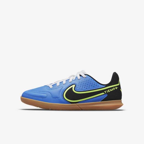 Kids\' Nike Jr. Tiempo Legend 9 Club IC Older Indoor-Court Football Shoes Light Blue / Light Green / Brown / Black | NK175ZHA