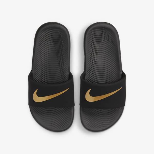 Kids' Nike Kawa Older Slides Black / Metal Gold | NK021NVT