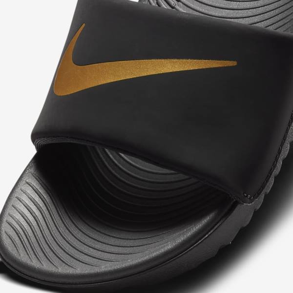 Kids' Nike Kawa Older Slides Black / Metal Gold | NK021NVT