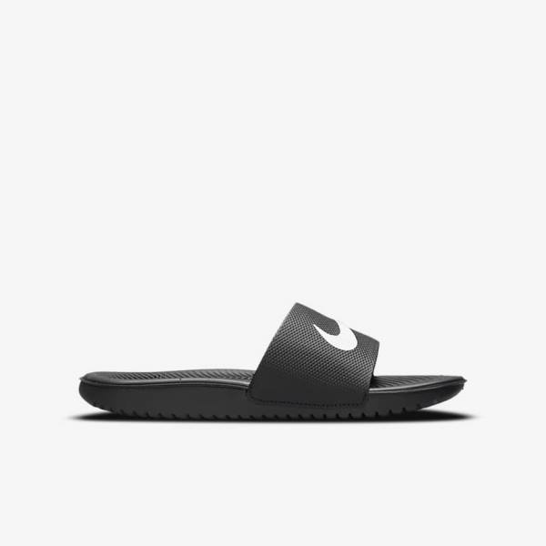 Kids' Nike Kawa Older Slides Black / White | NK912OQG