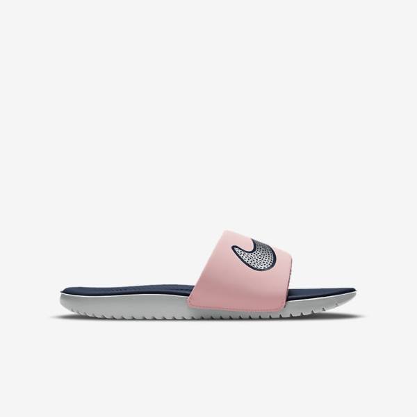 Kids' Nike Kawa SE Older Slides Pink / Navy / Metal Silver | NK390KYC