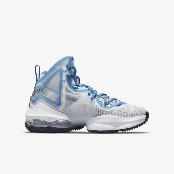 Kids' Nike LeBron 19 Older Basketball Shoes White / Blue | NK194QUK