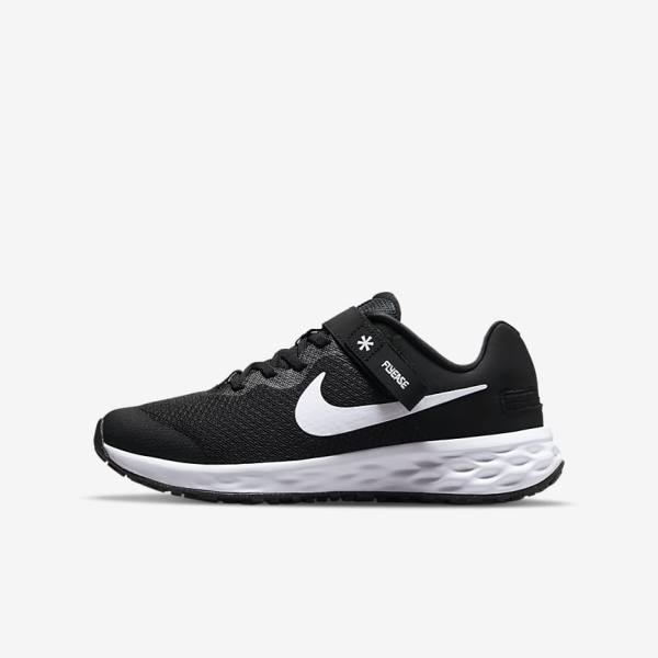 Kids\' Nike Revolution 6 FlyEase Older Easy On-Off Road Running Shoes Black / Dark Grey / White | NK167QVJ