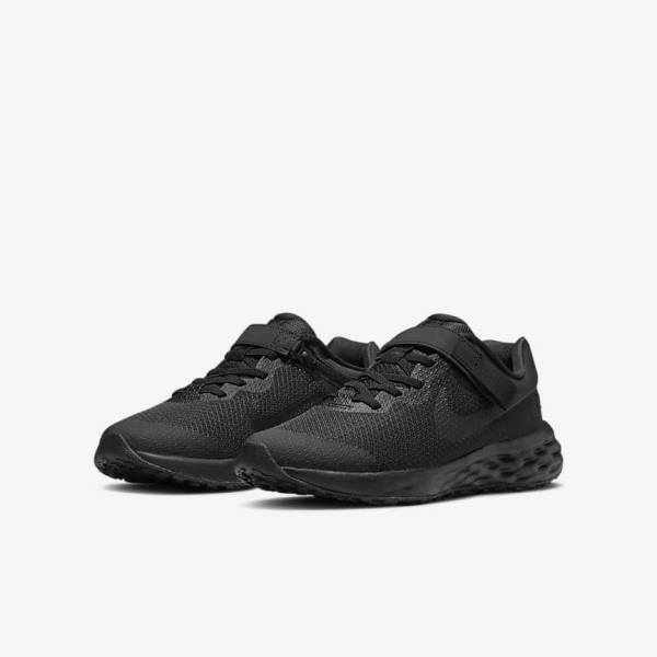 Kids' Nike Revolution 6 FlyEase Older Easy On-Off Road Running Shoes Black / Dark Grey | NK637ODR