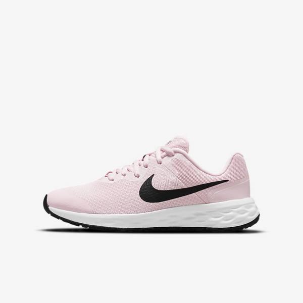 Kids\' Nike Revolution 6 Older Road Running Shoes Pink / Black | NK027CBF