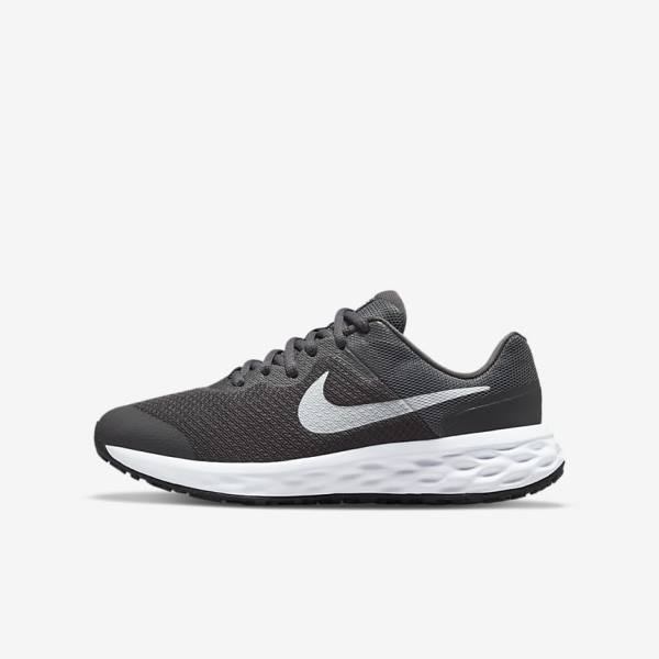 Kids\' Nike Revolution 6 Older Road Running Shoes Grey / White | NK046XKZ